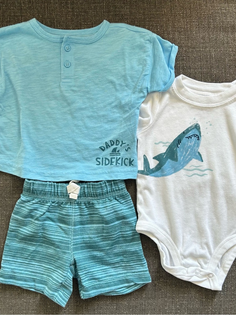 5/$25 Carter's Baby Boy Blue Baby Bodysuit, tshirt and shorts set. Size 3-6M